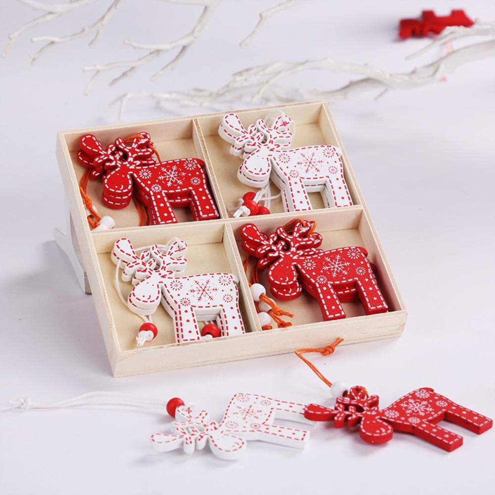 12pcs Christmas Tree Decorations Wooden Elk Pendant Hanging Ornaments