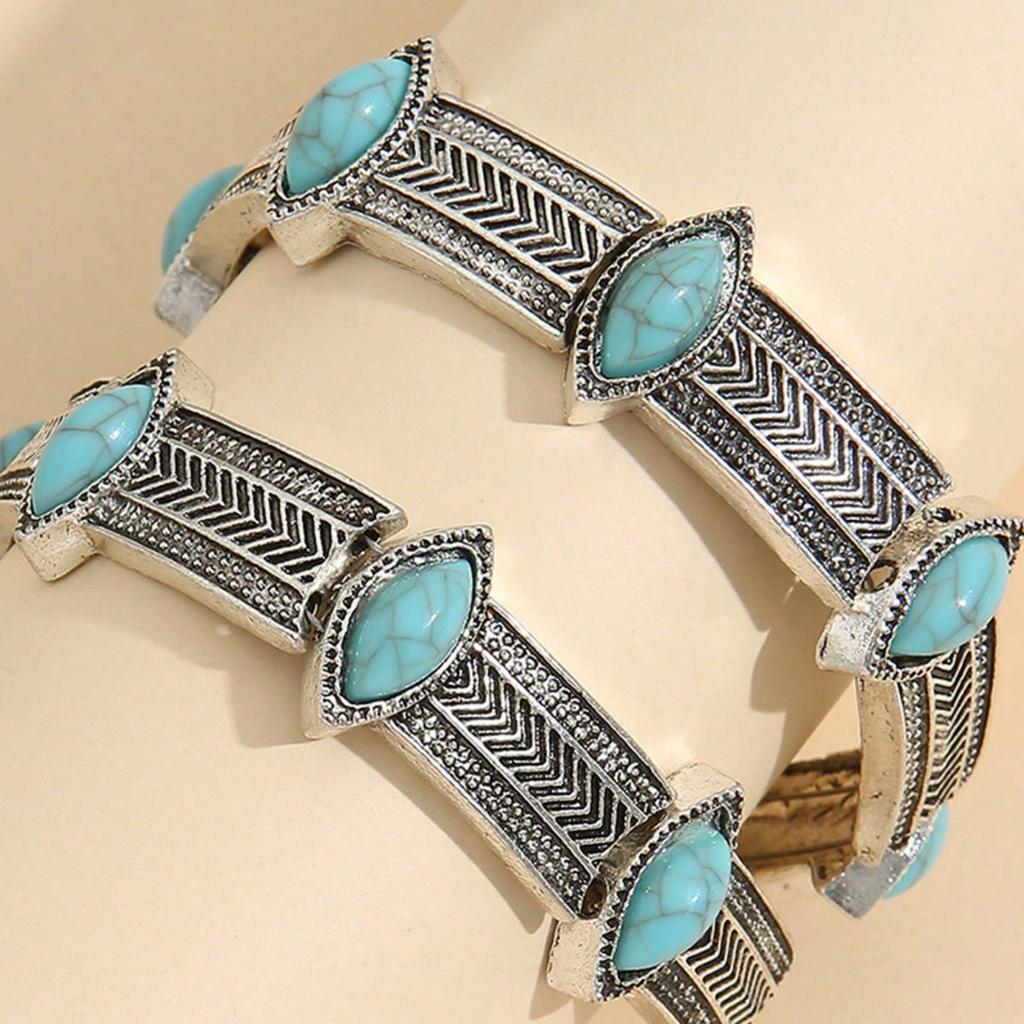 Fashionable Alloy Inlaid Turquoise Vintage Design Necklace, Bohemian Style Resort Personalized Short Choker