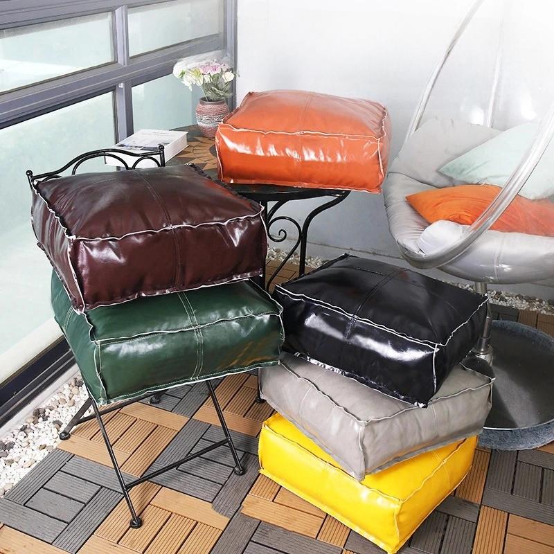 Unstuffed Pouf Cover No Filling Cushion Cover Oil Wax Leather Footstool Lazy Floor Futon Bedroom Decor Foot Stool Ottoman Cover