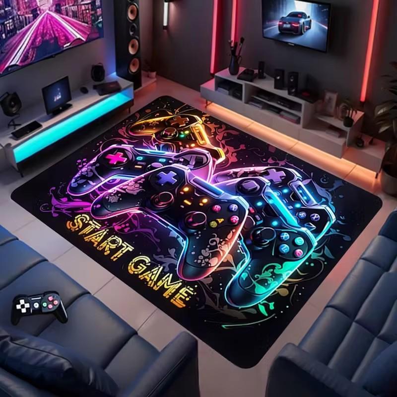 Jongenskamer Grote Gaming Vloerkleed Man Cave 3D Spel Tapijt Controller Ontwerp Kinderen Kruipen Speelvloermat Huis Slaapkamer Decoratie Vloerkleden 40x60cm flannel