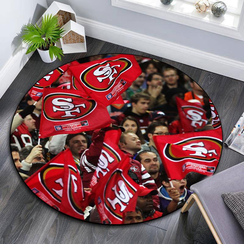 SF 49ers Muster runder Teppich, Teppich für Wohnzimmer Schlafzimmer Spielzimmer, Rutschfeste Bodenmatte, Feiertagsgeschenke und Geburtstagsgeschenke.