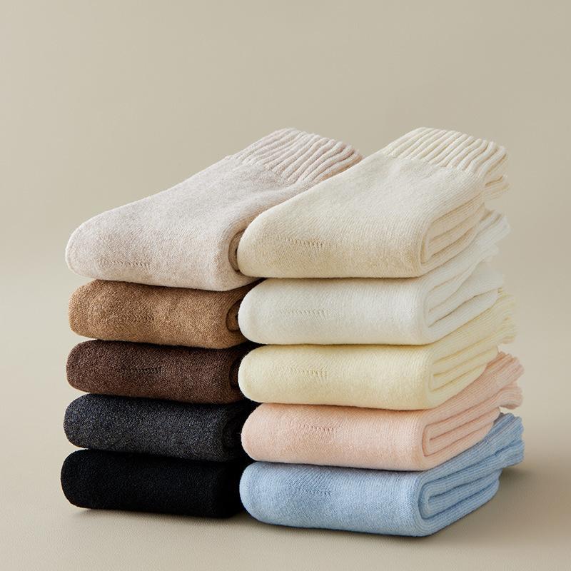 5 Pairs solid Color Hairy Soft Mid Tube Stockings Floor Sleep Socks Women Winter Warm Thicken Snow socks