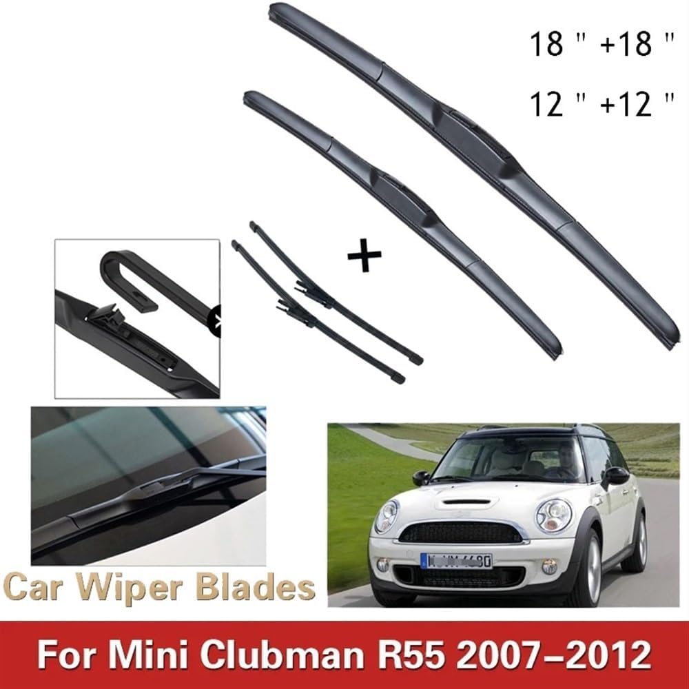 Auto Wiper Wiper Front & Rear Wiper Blades Set Kit Compatible with Mini Clubman R55 2007 2008 2009 2010 2011 2012 Windshield Windscreen Rear Window