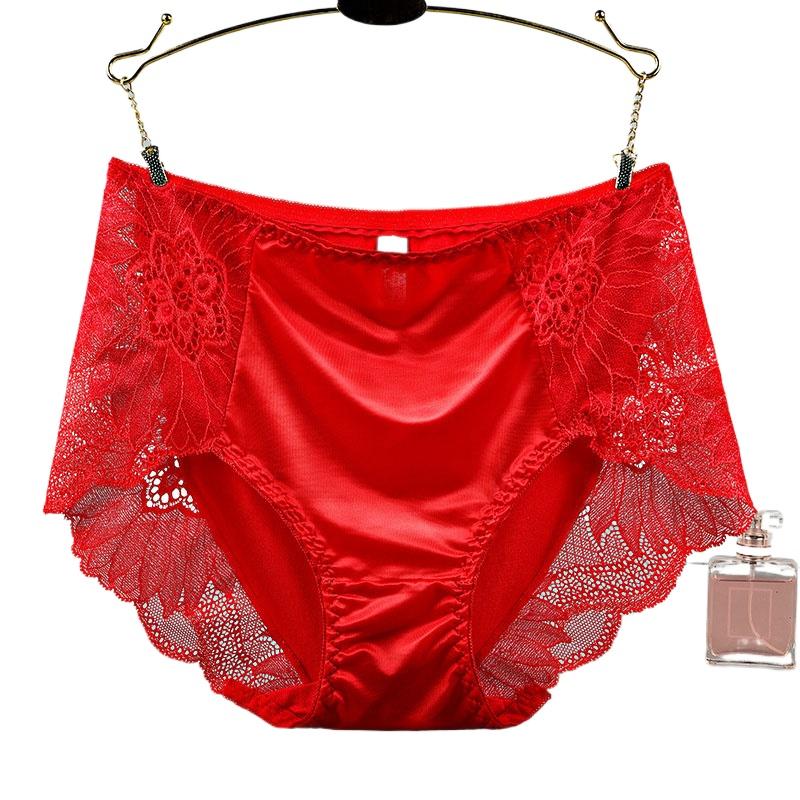 1PC Lace Printed Flower Underwear Mid Waist Briefs Women Panties Hollow Cotton Breathable Underpants Silk