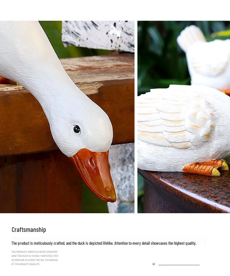 White Duck Pond Decoration with Fish - Resin Garden Ornament