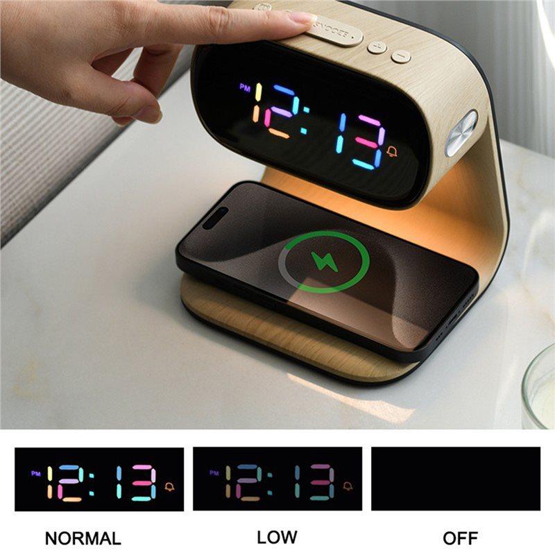 ABWR-Multifunctional Clock With Night Light, Wireless Charging Clock, Three Brightness Adjustment, Ideal Holiday Gift