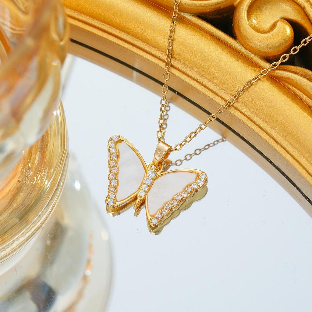 Titanium Steel Zircon Butterfly Pendant Necklace - Simple & Versatile Clavicle Accessory