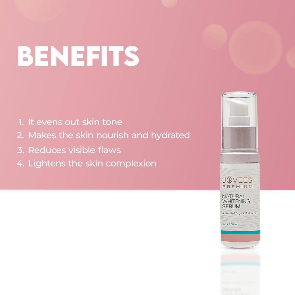 Jovees Natural Whitening Face Serum 50ml | Brightens Dull Skin | Reduces Dark Spots & Uneven Tone | Radiance Boosting Lightweight Daily Serum