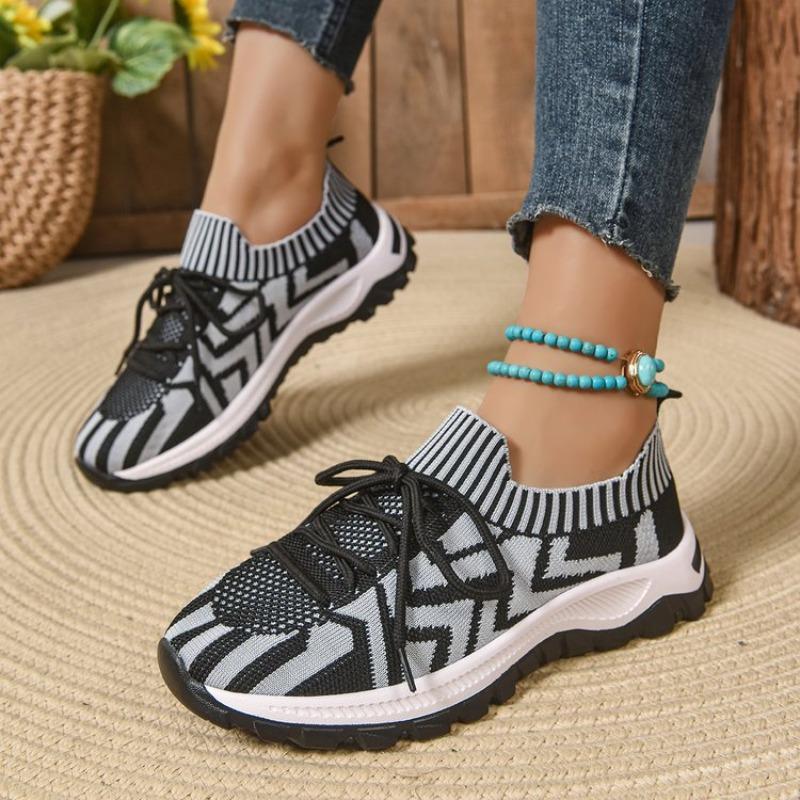 Ladies Outdoor Knitted 2026 New Women's Vulcanize Shoes Breathable Women Sneakers Mixed Colors Lace Up Casual Shoes Flats