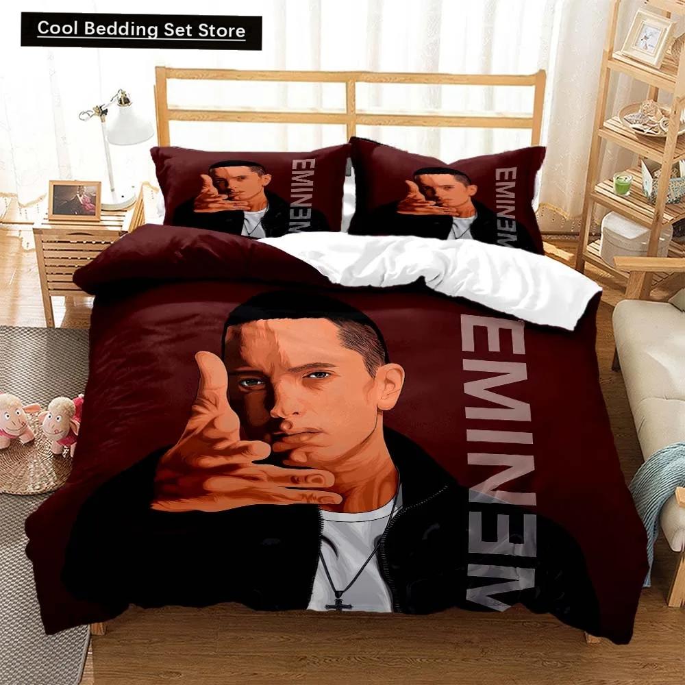 3D-print Hip Hop Eminem Sängkläder Dubbel Tvilling Kung Påslakan Täcke Örngott Pojkar Flickor Vuxna Sovrum