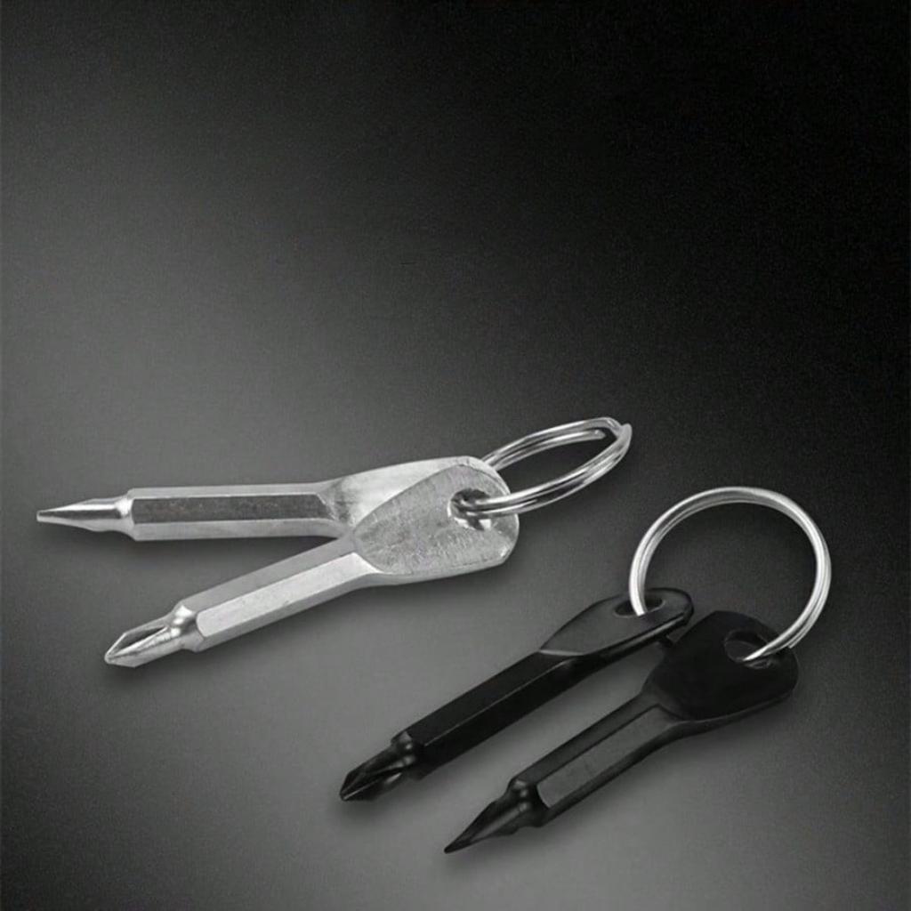 2 Stück/Set Mini-Schraubendreher, Handwerkzeuge für die Taschenreparatur, Multi-Gadget, tragbarer Kreuzschlitz-Schlüsselring, Schlitzschraubendreher für Wanderungen im Freien mit Schlüsselring