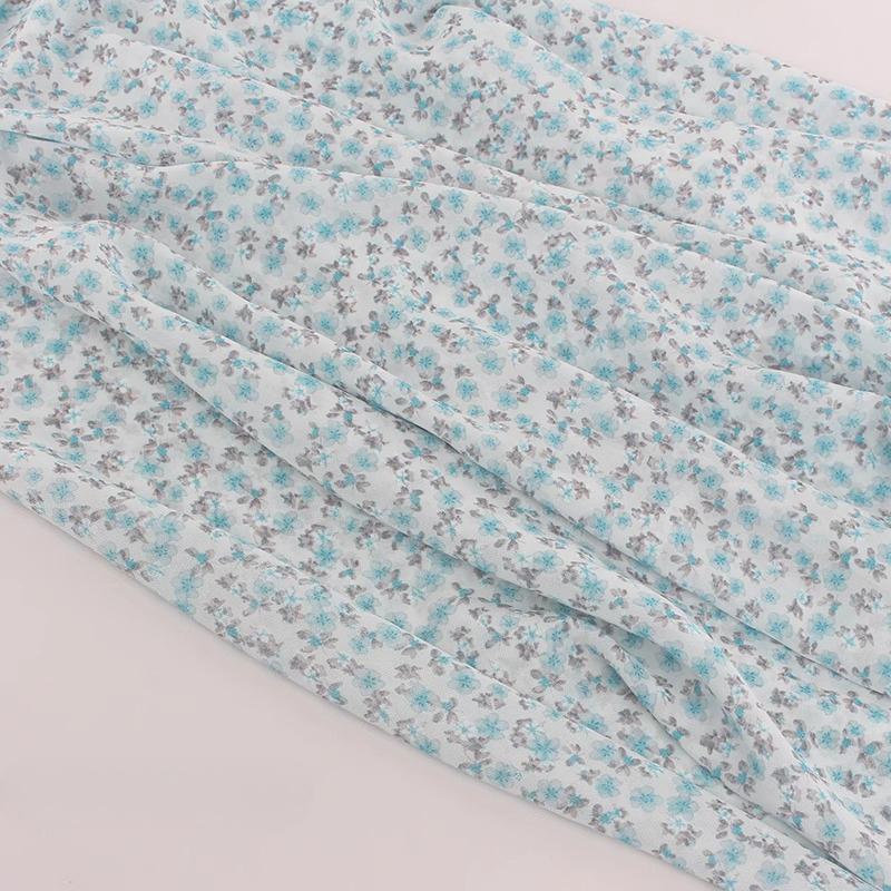 

New Pearl Chiffon Printed Fabric Summer Small Floral Single-layer Thin Through Hanging Good Fabric for DIY Dress Slip Skirt 100x150cm синий