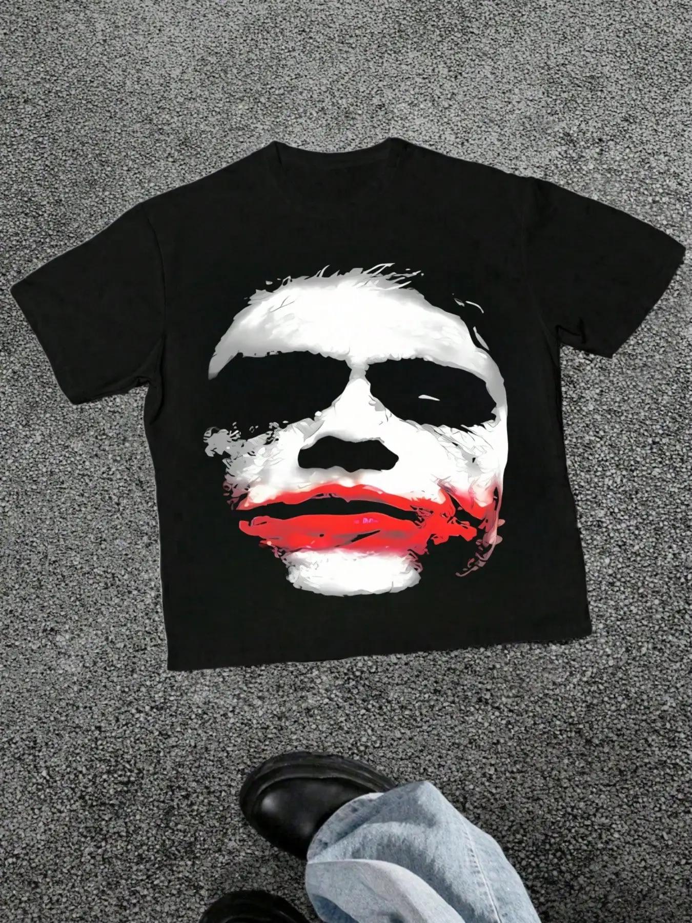Unisex Unisex Short Sleeve Cotton T Shirt With Portrait Pattern Print Unisex Unique Joker Themed Portrait Motif Retro Y2k Tee Tops S