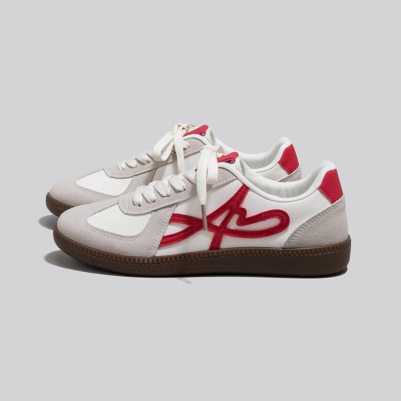 

Дышащая обувь на мягкой подошве, кеды, ретро обувь на плоской подошве, немецкие тренировочные туфли, универсальная повседневная спортивная обувь 40 красный/белый