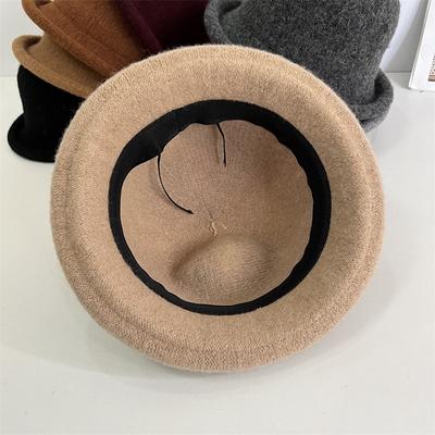 Fashion Wool Knitted Curled Dome Top Hat Women's Autumn and Winter Fashion Short Brim Fisherman Hat Children's Basin Hat