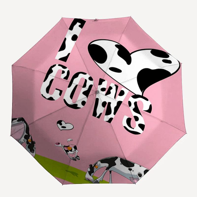 

1pc Cow Love Automatic Folding Umbrella, 8-Rib Durable Iron Frame, Compact Travel Umbrella for Women & Men026