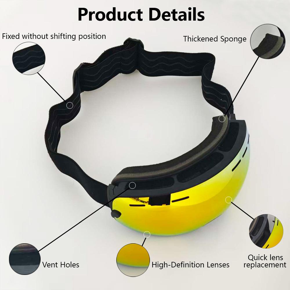 Ski goggles for men and women, anti-fog ski goggles, prescription-ready, double-layer large spherical goggles, mountaineering equipment, UV