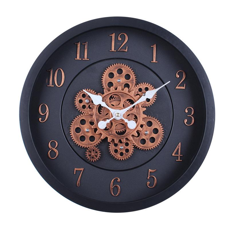 40CM Creative Dynamic Gear Clock Living Room Retro Wall Clock Decoration Modern Wood Grain Clock Wall Clock