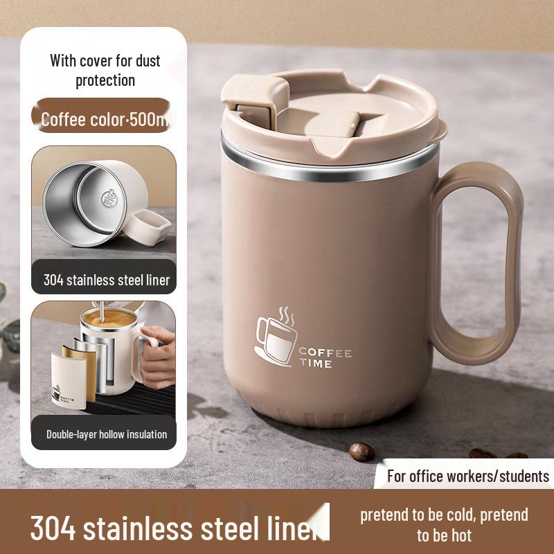 304 Stainless Steel Double-Walled Anti-Scald Mug with Lid and Drinking Spout