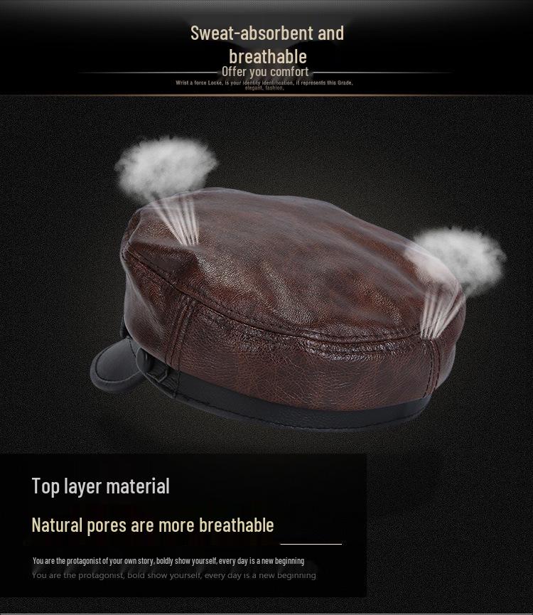 Korean Style Genuine Leather Duckbill Cap for Men & Women - Autumn/Winter Flat Top Military Biker Cap