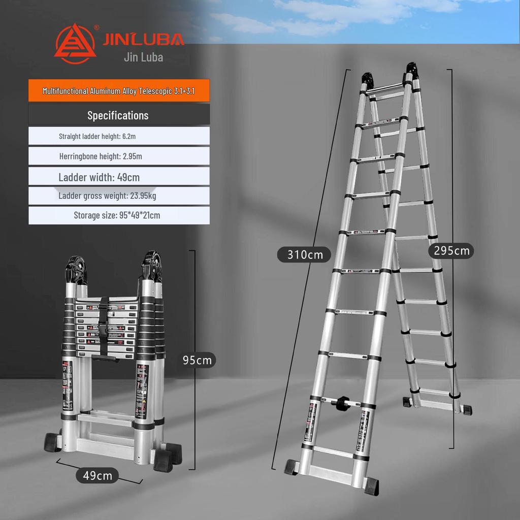 Jinluba Aluminum Telescopic A-Frame Ladder - Thickened, Stainless Steel, Bamboo Joint, for Household & Engineering Use