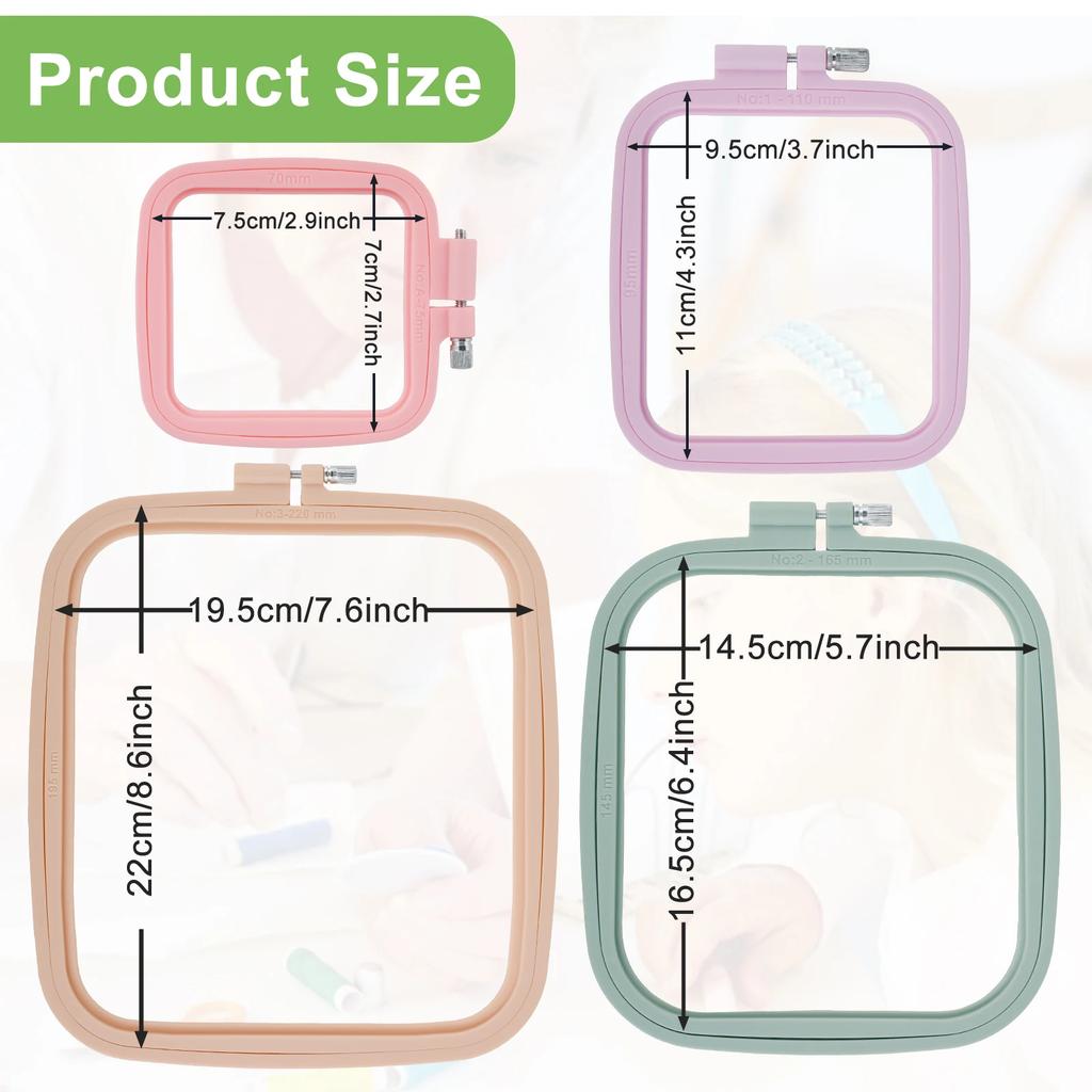 5/4Pcs Square Embroidery Hoops Cross Stitch Rings Multiple Sizes Embroidery Frame for Hand Sewing Needlework Embroidery Projects