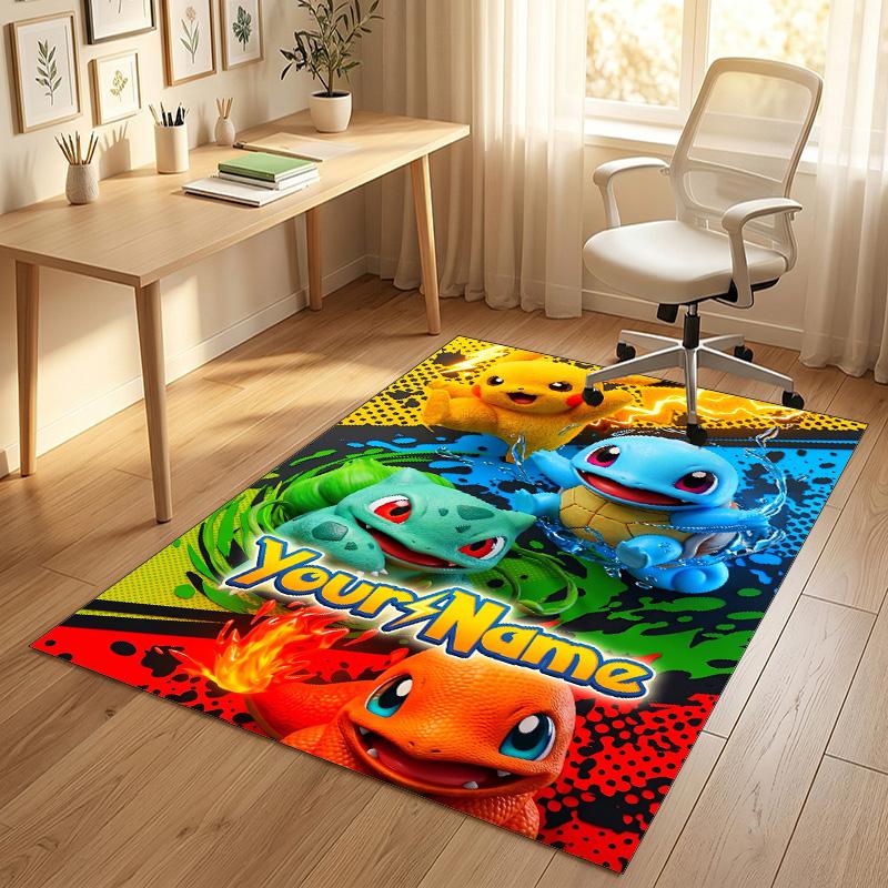 Personalized Crystal Velvet Carpet,Pokémon Custom Printed Name, Plush Area Rug For Home Indoor Decor