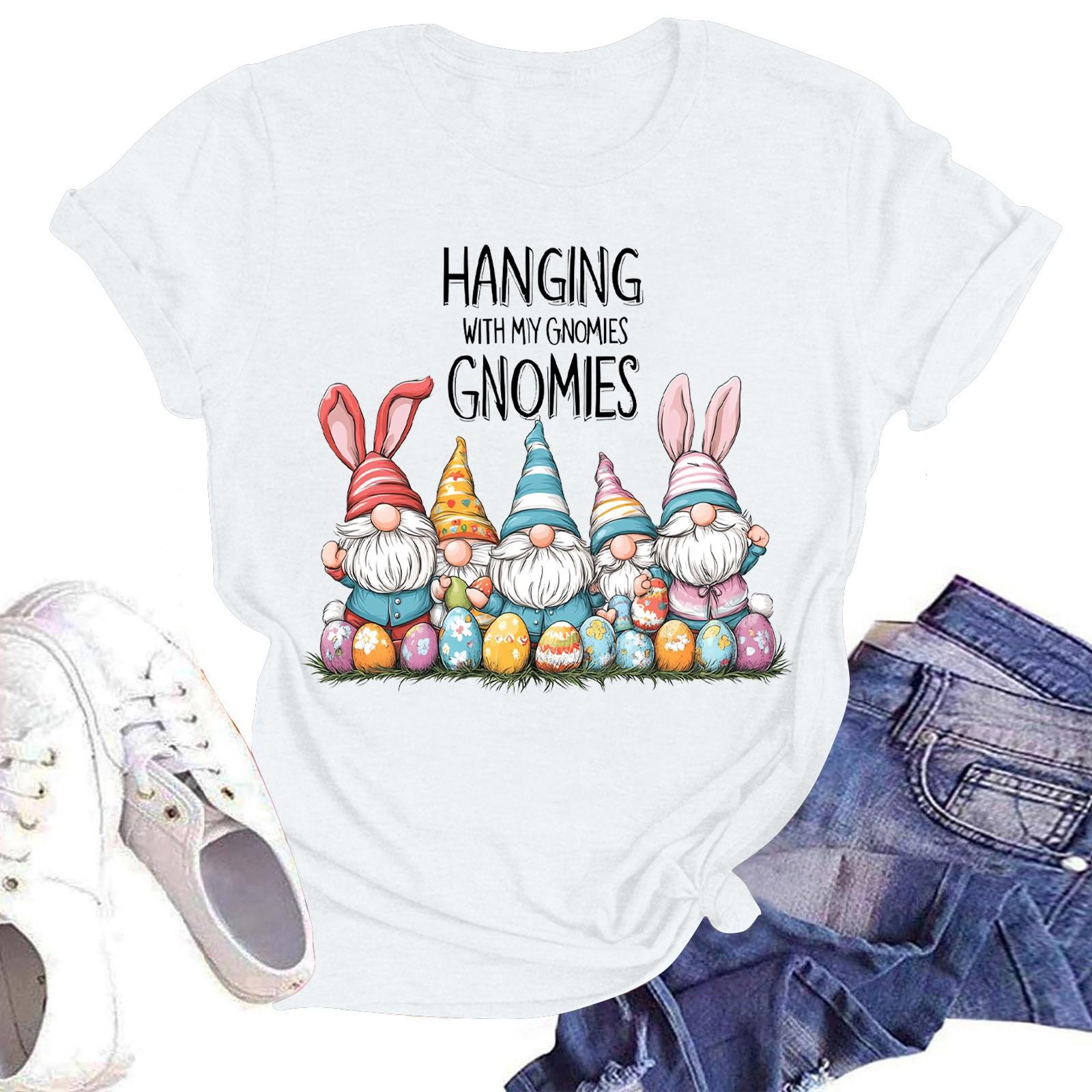 

Жіноча повсякденна модна вулична приталена футболка з коротким рукавом з великоднім принтом XL білий