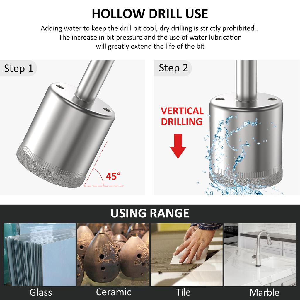 15PCS Diamond Coated Drill Bits Glass Hole Saw 6-50mm 15 Sizes Glass Hole Opener Tile Marble Granite Hole Opening