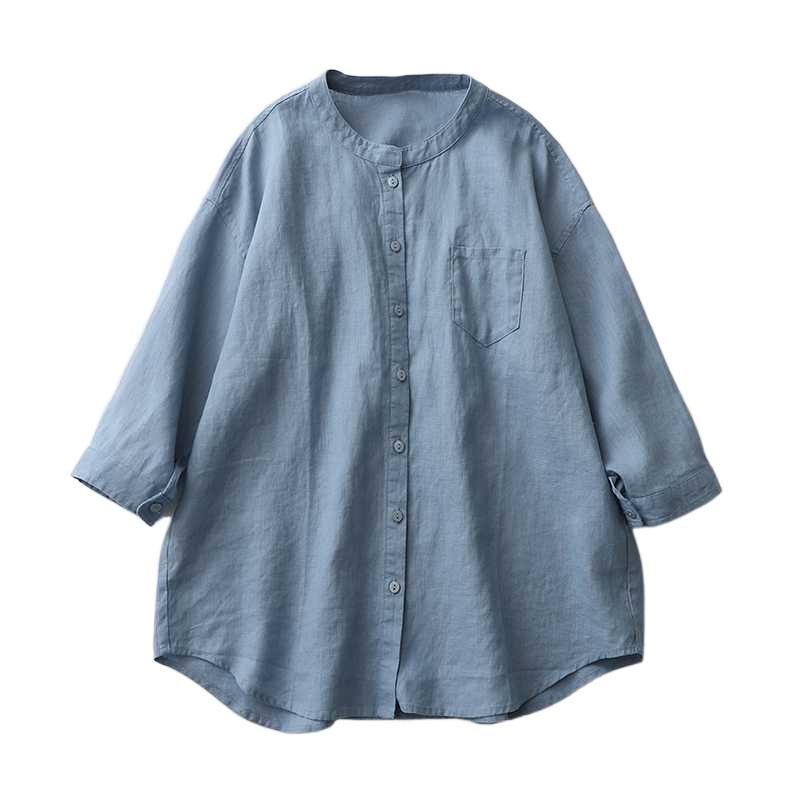 Linen Shirt Stand-up Collar Seven-quarter-sleeved White Shirt, Loose Large-size Sunscreen Shirt, Japanese Hemp Women's Clothing.