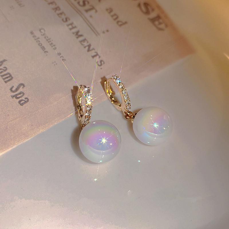 Colorful Mermaid Pearl Pendant Zircon Earrings Buckle Earrings for Women Fashion Summer Accessories Party Jewelry Birthday Gifts