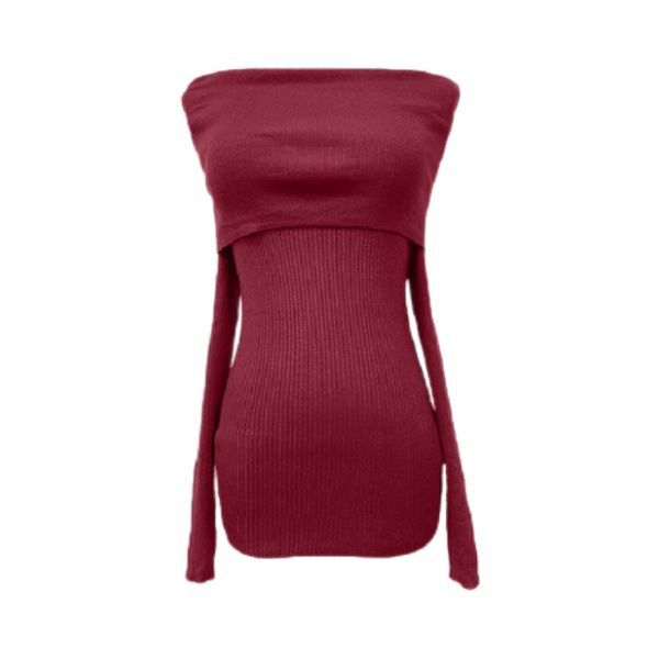 American Vintage Hot Girl Red Off-shoulder Dress, New Spring/autumn Design Tight Pencil Short Skirt