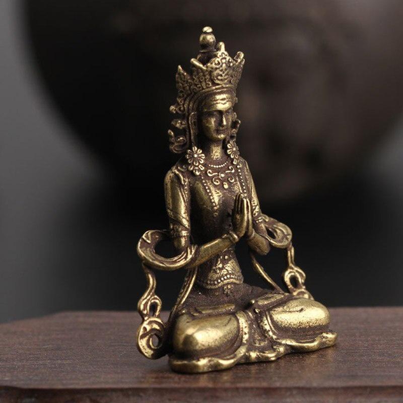 Retro Bronze Meditar Zen Budismo Casa Buda ornamento Sala de estar Decoração Artesanal Estátua de Cobre Casa de Chá Ornamento