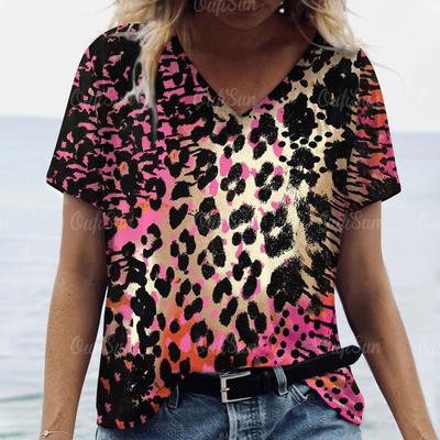 T-shirt de luxe pour femme 2024, haut imprimé tigre 3D, animal, grande taille, vêtements tendance pour femme, chemise à manches courtes, t-shirt à col en V pour femme
