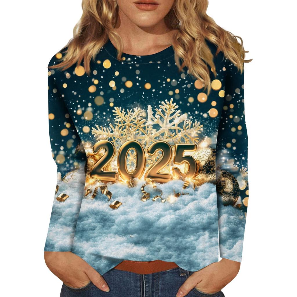Women's And Winter Round Neck Long Sleeve T-Shirt Printed Top