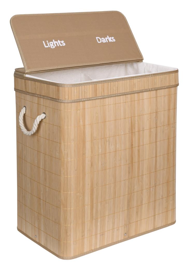 Soren Bamboo Laundry Basket, 2 Compartments, Natural