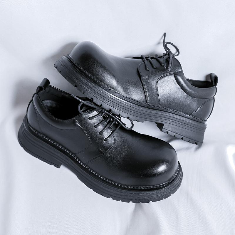 Fashion Stylish Men's Leather Casual Shoes Outdoor Thick Bottom Oxford Shoes Lace Up Tendon Outsole Business Shoes Formal Dress Footwear