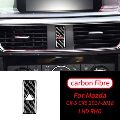 Pour Mazda CX-5 2017 -2018 1PCS Garniture de Bouton d'Urgence en Fibre de Carbone Réelle Accessoires Intérieurs de Voiture Intérieur de Voiture