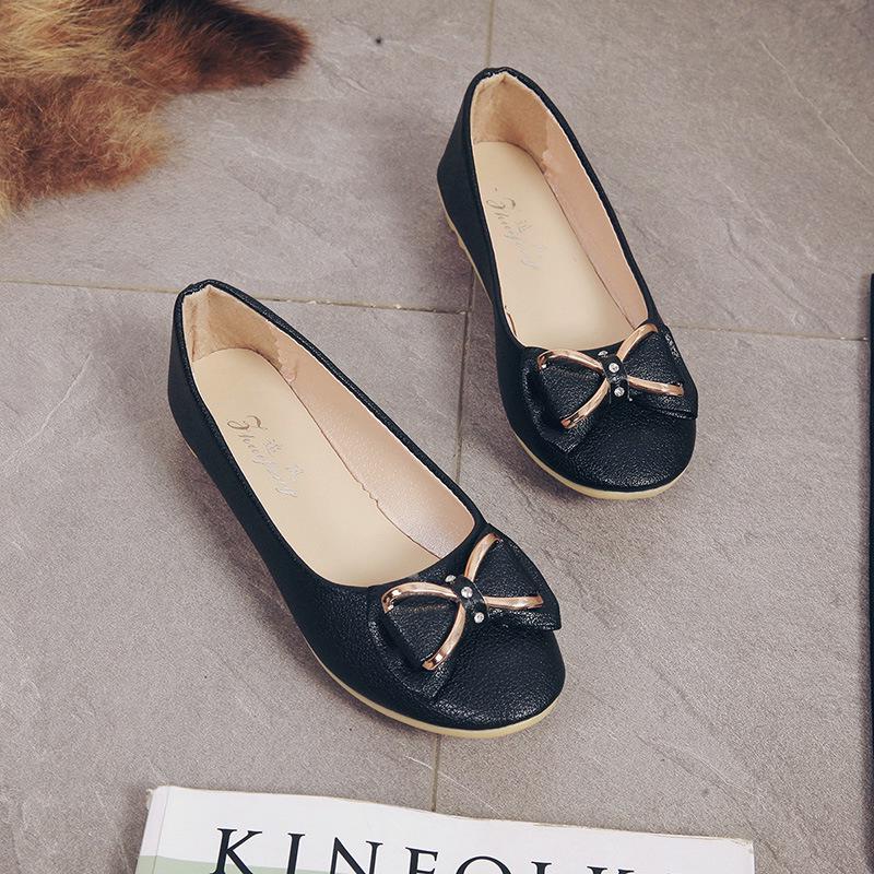 

Spring and autumn new round head shallow mouth flat sole shoes women s Korean version student rhinestone bow Doudou shoes women s shoes 36 чёрный