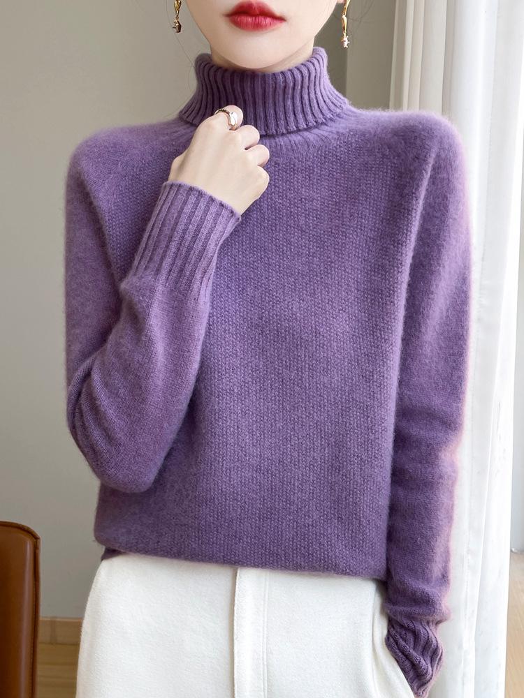 Women's High-Neck Double-Strand Wool Sweater - Autumn/Winter Collection, Loose Fit Knitwear
