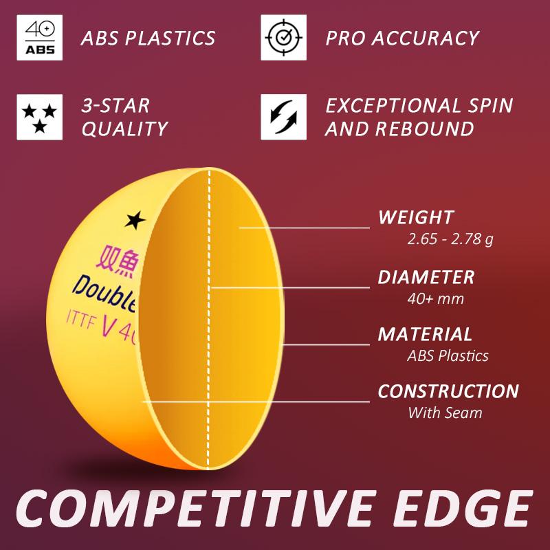 DOUBLE FISH Table Tennis Balls 3 Star V40+ Ping Pong Balls ABS Plastic Wholesale 50 Pack