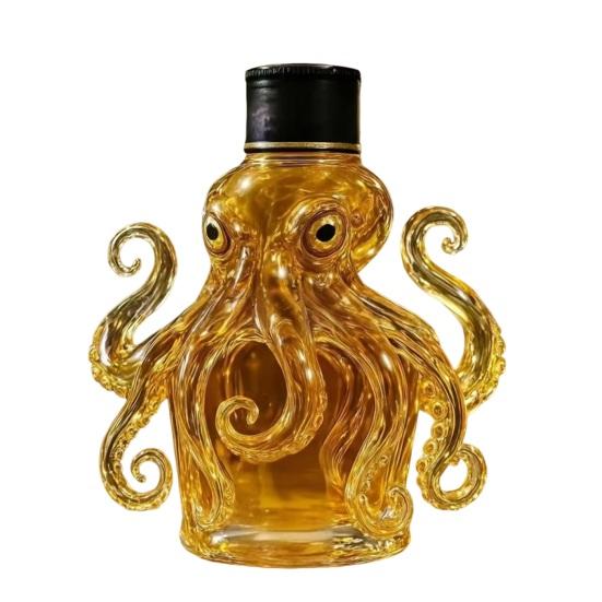 Octopus Glass Decanter, Hand Blown Squid Shape Whiskey Bottle, 3D Animal Liquor Dispenser for Home Bar, Unique Gift for Men Dad B