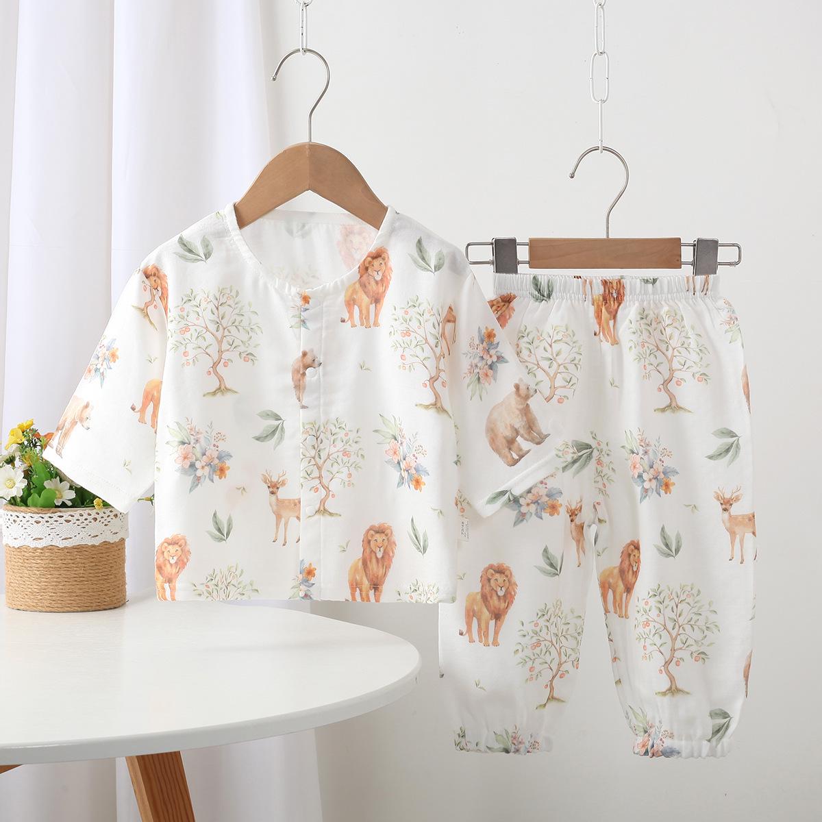 Unisex Summer Detachable-Crotch Bamboo Cotton Gauze Long Pants for Babies 90cm Detachable Crotch