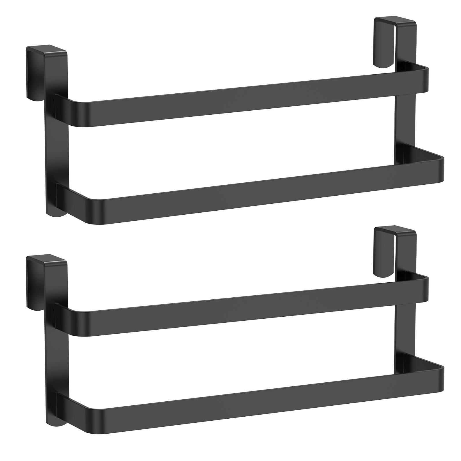 

2Pcs Double Layer Towel Rod Stainless Steel Over Cabinet Towel Rack Storage Organizer Bathroom Door Hanging Kitchen Rag Shelf