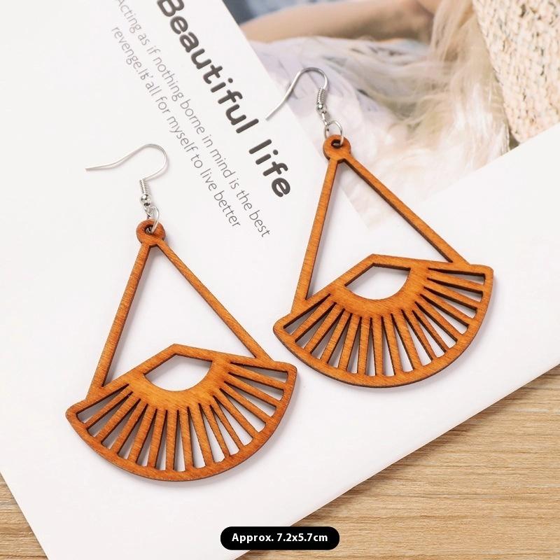 

1 пара Богемные деревянные серьги-подвески с полым узором, геометрический этнический стиль, идеально подходят для женщин, легкие серьги, ювелирный подарок
