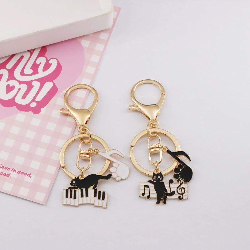 1PC Car Key Chains Creative Cat Keychain Handbag Charm Alloy Guitar for Women Music Note Pendant Keyring Musical Piano