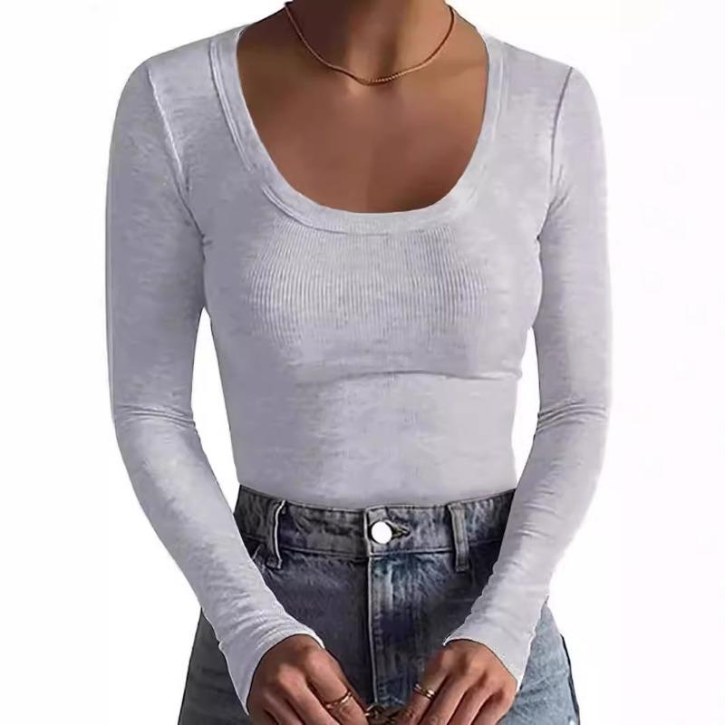 YYFS Damenmode Casual Frühling Herbst Einfarbig Druck Langarm U-Ausschnitt Blusen & Hemden