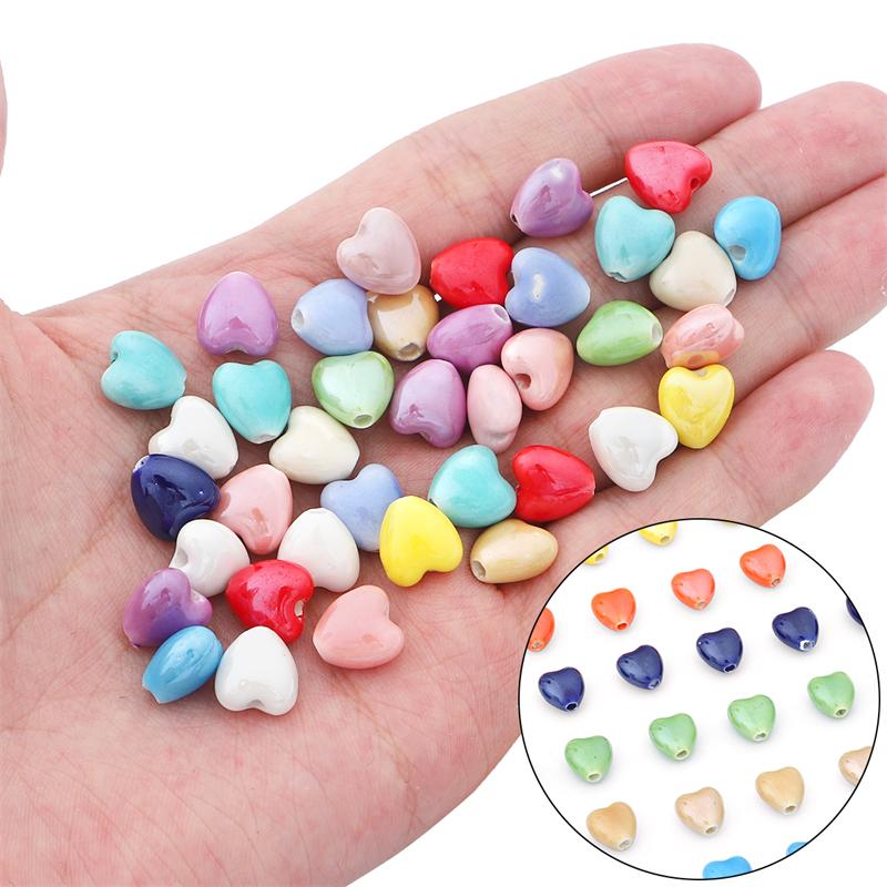 10 unids/bolsa 10 mm hecho a mano colorido forma de corazón cuentas de cerámica cuentas espaciadoras de porcelana para pulsera collares joyería DIY fabricación artesanal