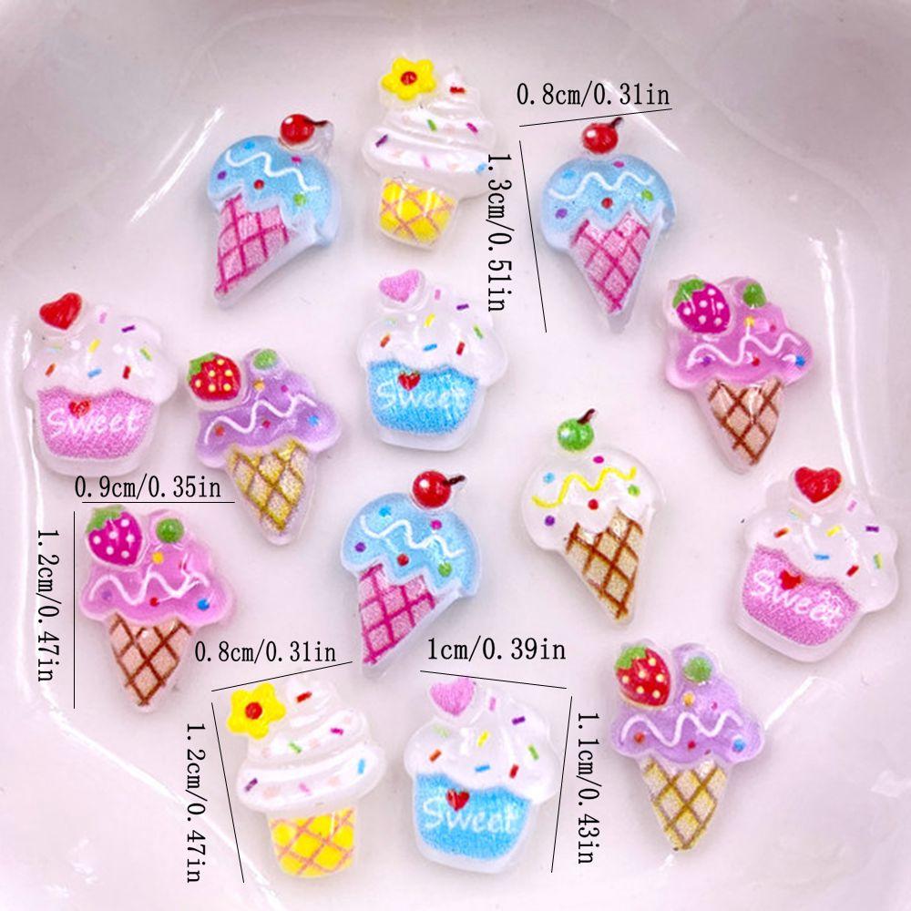 50PCS Resin Mini Colorful Strawberry Sweet Love Ice Cream Ice Cream Flatback Rhinestone DIY Nail Art Scrapbook Craft Accessories