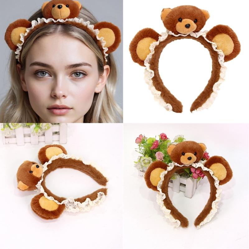 Soft Plush Lace Bear Headwear For Kids Comfortable Hairband Lightweight Hair Accessory For Sensitive Skin